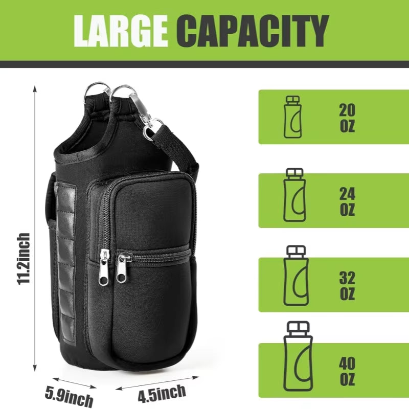 Magnetic Water Bottle Holder with Integrated Phone Pocket and Adjustable Shoulder Strap - Equipped with 6 Strong Magnets for Enhanced Security