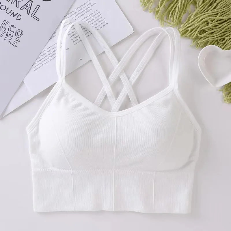 Women's Back Cross Strap Sports Bra - Push-Up Tank Top for Running and Yoga, Breathable and Soft Fitness Apparel in Solid Colors