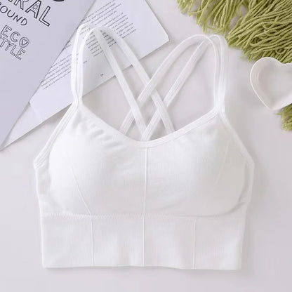 Women's Back Cross Strap Sports Bra - Push-Up Tank Top for Running and Yoga, Breathable and Soft Fitness Apparel in Solid Colors