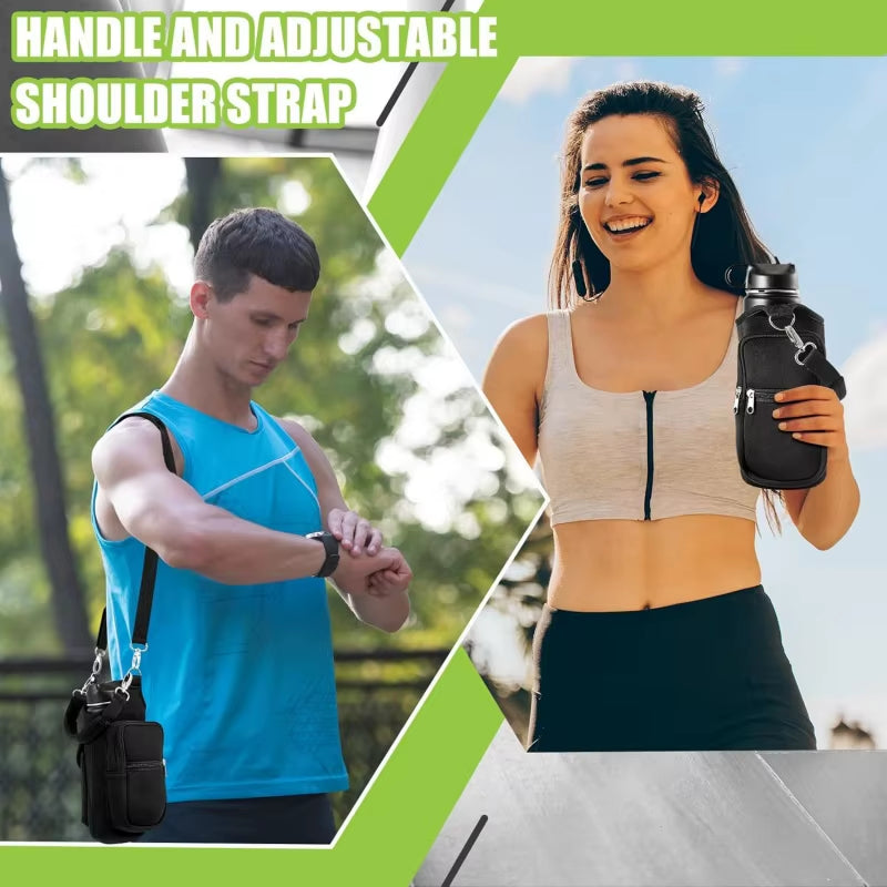 Magnetic Water Bottle Holder with Integrated Phone Pocket and Adjustable Shoulder Strap - Equipped with 6 Strong Magnets for Enhanced Security