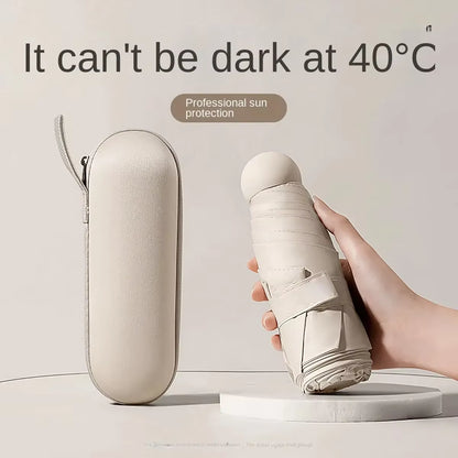 Mini Capsula Sombrilla Portable - Dual Use Sunshade and Rain Protection with Black Rubber Alloy Handle