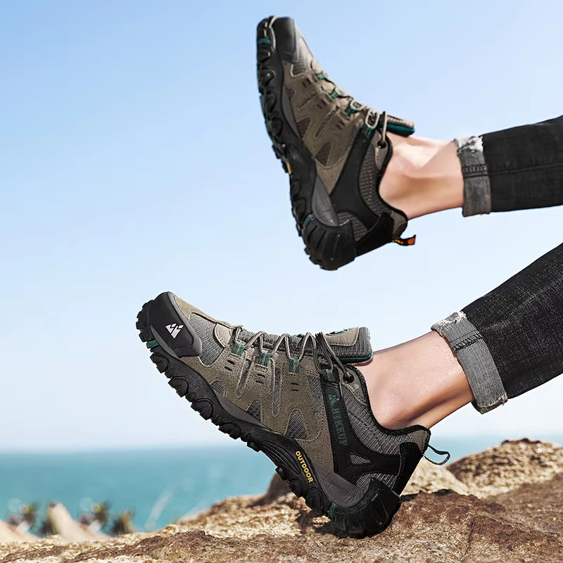 Men's Suede Leather Hiking Shoes - Durable Outdoor Trekking and Tactical Sneakers