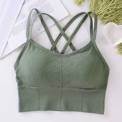 Women's Back Cross Strap Sports Bra - Push-Up Tank Top for Running and Yoga, Breathable and Soft Fitness Apparel in Solid Colors