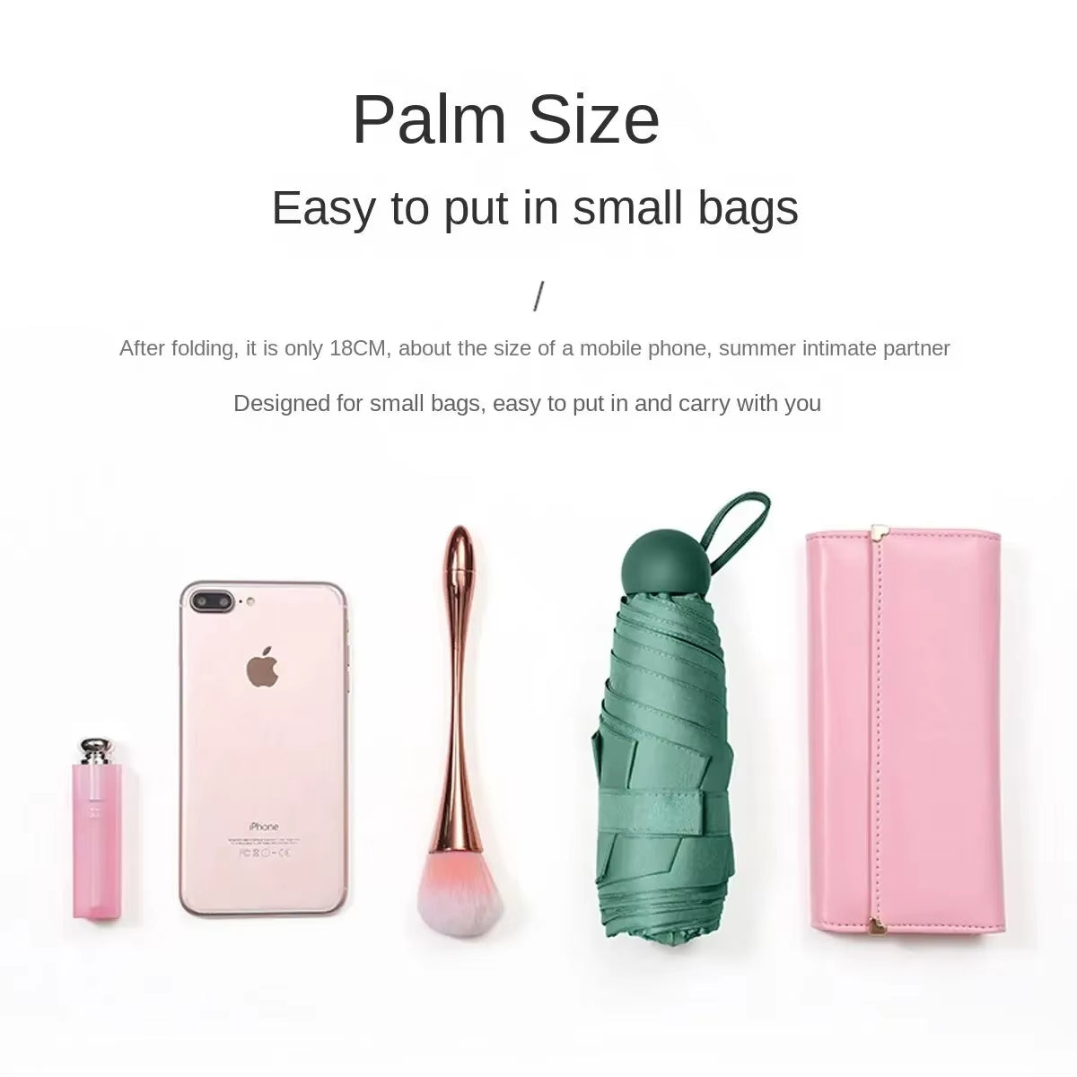 Mini Capsula Sombrilla Portable - Dual Use Sunshade and Rain Protection with Black Rubber Alloy Handle