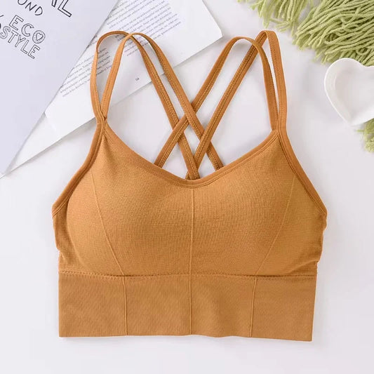 Women's Back Cross Strap Sports Bra - Push-Up Tank Top for Running and Yoga, Breathable and Soft Fitness Apparel in Solid Colors