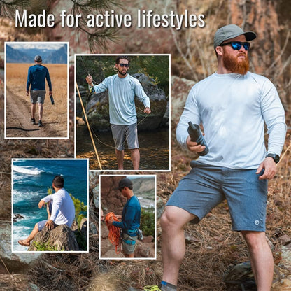 Men's Long Sleeve Outdoor T-Shirt with UPF 50+ UV Protection for Fishing, Running, Hiking, and Swimming