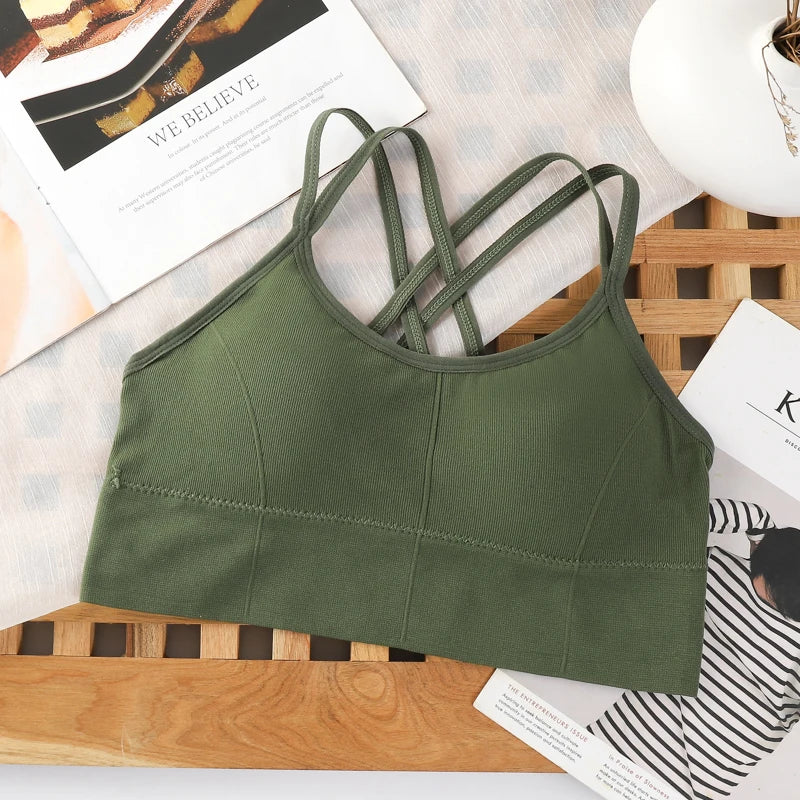 Women's Back Cross Strap Sports Bra - Push-Up Tank Top for Running and Yoga, Breathable and Soft Fitness Apparel in Solid Colors
