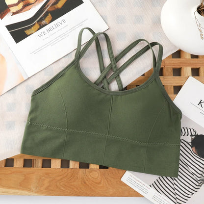 Women's Back Cross Strap Sports Bra - Push-Up Tank Top for Running and Yoga, Breathable and Soft Fitness Apparel in Solid Colors