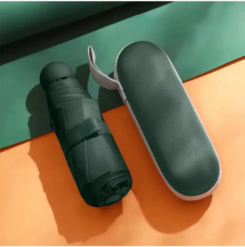 Mini Capsula Sombrilla Portable - Dual Use Sunshade and Rain Protection with Black Rubber Alloy Handle