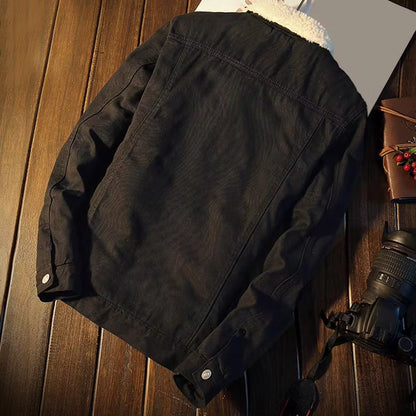 Men's Winter Autumn Denim Jacket with Fleece Lining and Velvet Collar