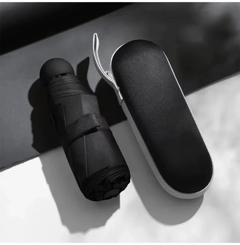 Mini Capsula Sombrilla Portable - Dual Use Sunshade and Rain Protection with Black Rubber Alloy Handle