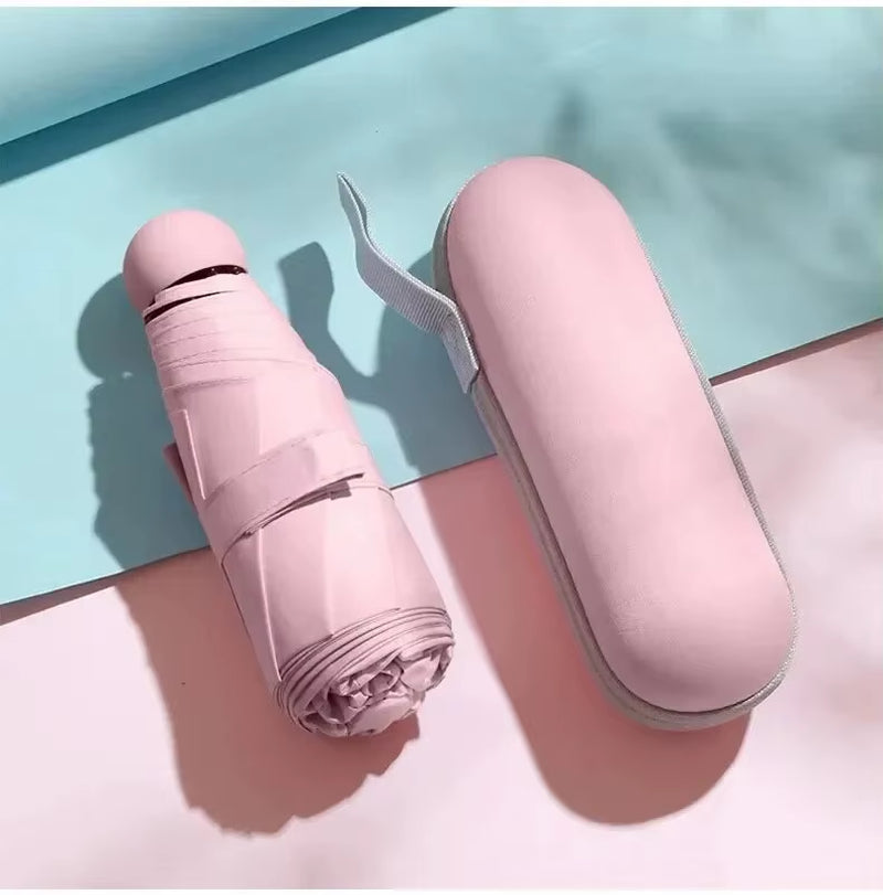 Mini Capsula Sombrilla Portable - Dual Use Sunshade and Rain Protection with Black Rubber Alloy Handle