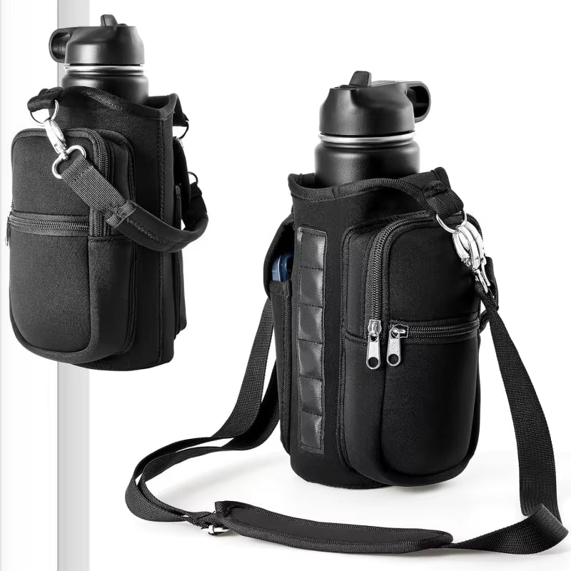 Magnetic Water Bottle Holder with Integrated Phone Pocket and Adjustable Shoulder Strap - Equipped with 6 Strong Magnets for Enhanced Security