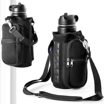 Magnetic Water Bottle Holder with Integrated Phone Pocket and Adjustable Shoulder Strap - Equipped with 6 Strong Magnets for Enhanced Security