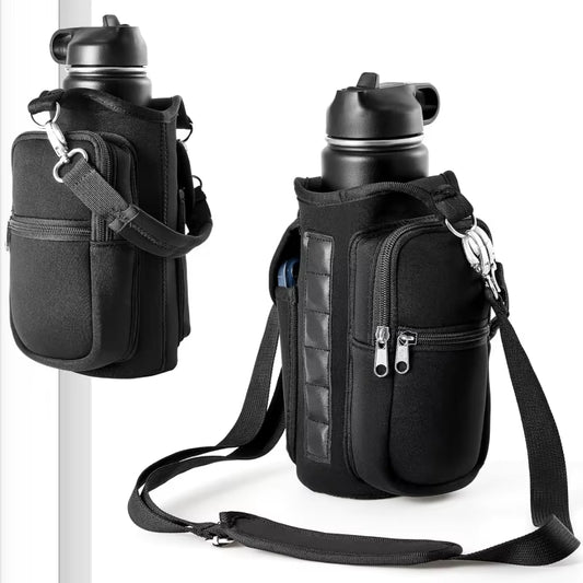 Magnetic Water Bottle Holder with Integrated Phone Pocket and Adjustable Shoulder Strap - Equipped with 6 Strong Magnets for Enhanced Security