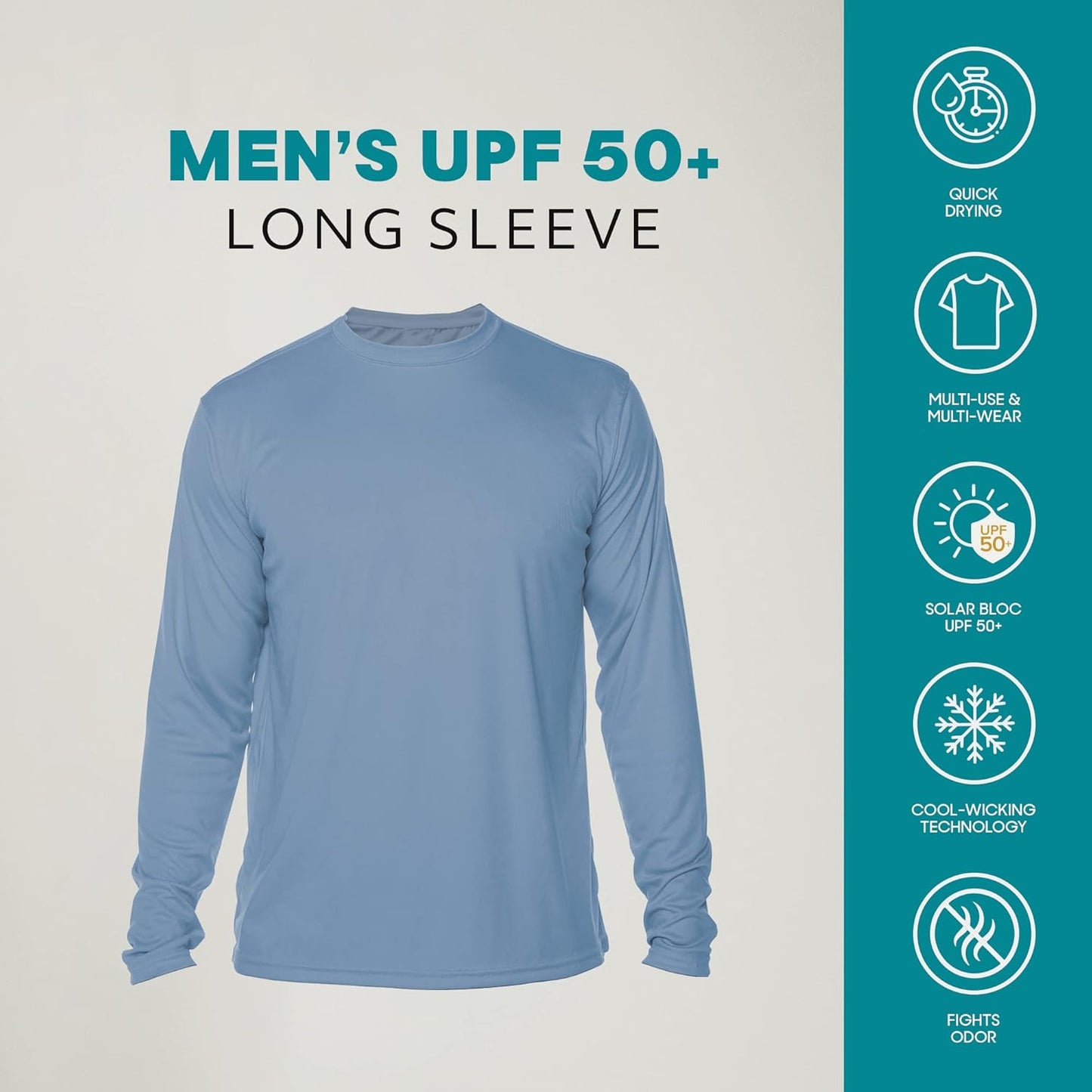 Men's Long Sleeve Outdoor T-Shirt with UPF 50+ UV Protection for Fishing, Running, Hiking, and Swimming