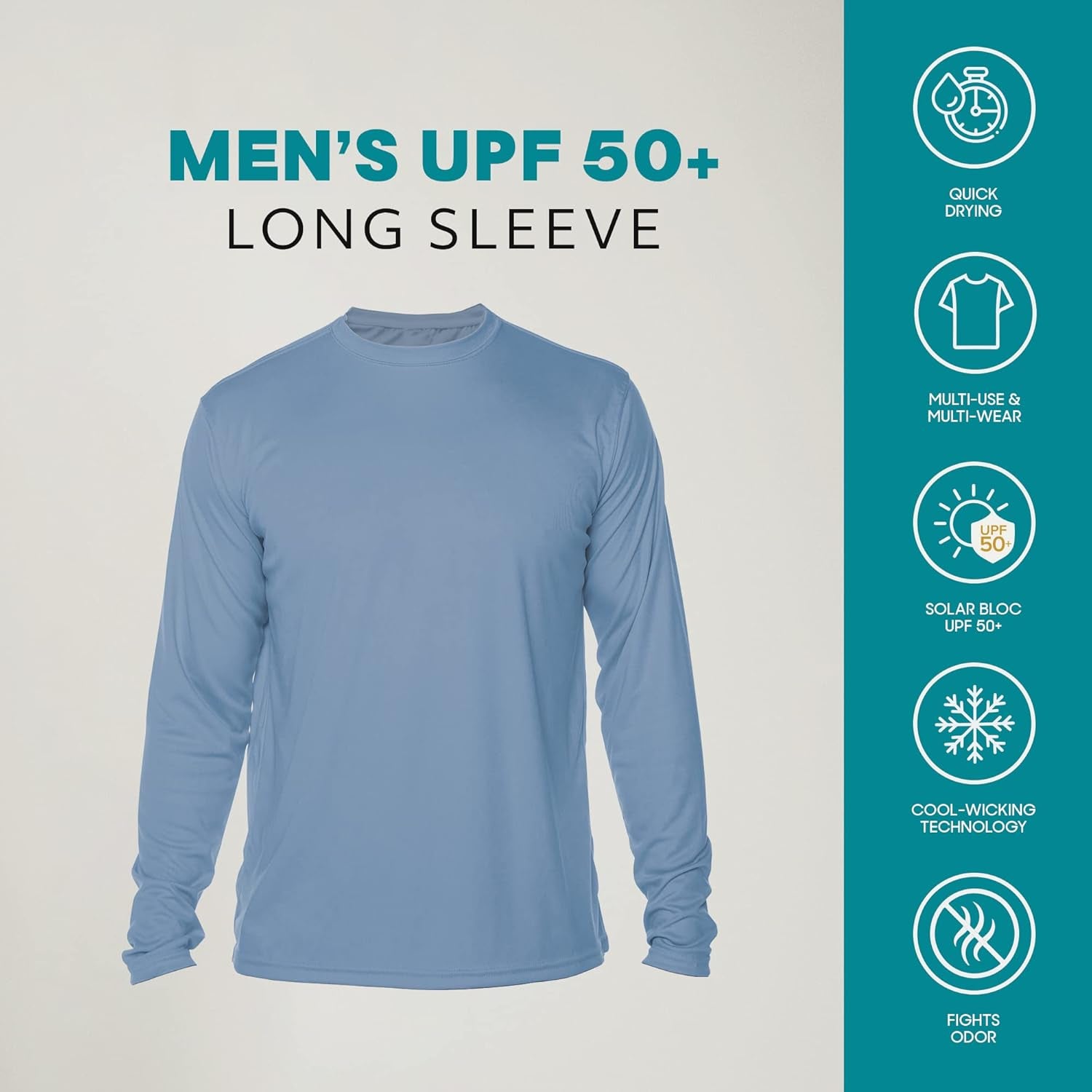 Men's Long Sleeve Outdoor T-Shirt with UPF 50+ UV Protection for Fishing, Running, Hiking, and Swimming