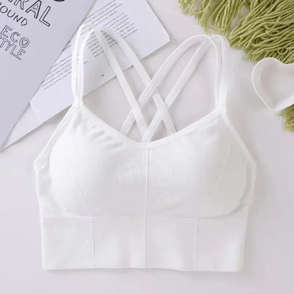 Women's Back Cross Strap Sports Bra - Push-Up Tank Top for Running and Yoga, Breathable and Soft Fitness Apparel in Solid Colors