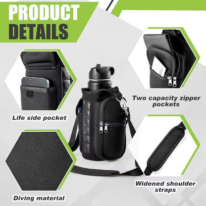 Magnetic Water Bottle Holder with Integrated Phone Pocket and Adjustable Shoulder Strap - Equipped with 6 Strong Magnets for Enhanced Security